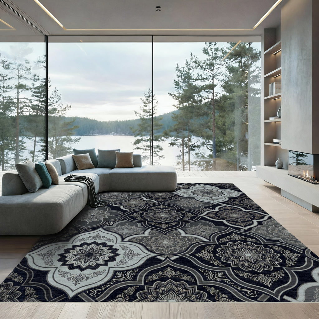 Art Nouveau Mandala Arabesque Grey Rug