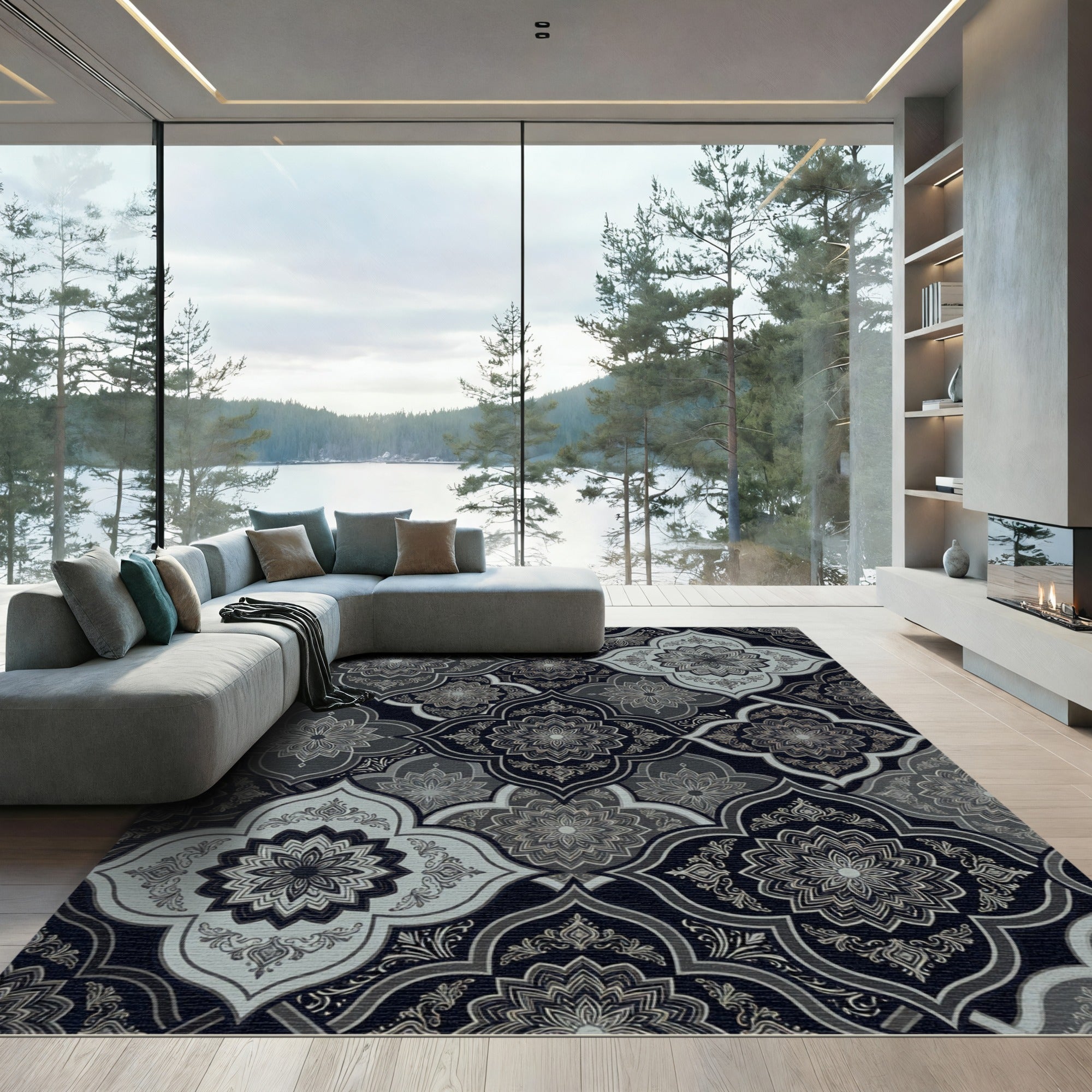 Art Nouveau Mandala Arabesque Grey Rug