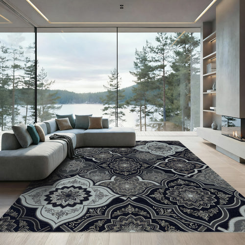 Art Nouveau Mandala Arabesque Grey Rug
