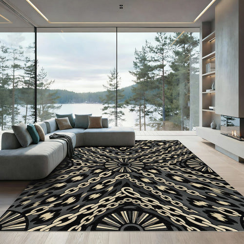 Black Gold Chain Leopard Print Rug