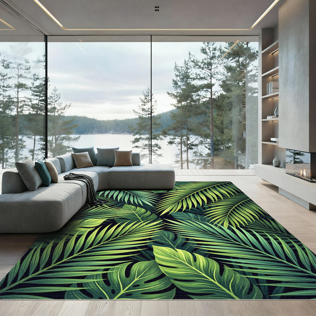 Verdant Rainforest Leaf Mosaic Art Rug