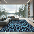 Elegant Azure Floral Lattice Grid Rug
