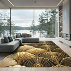 Luxurious Gold Art Deco Peacock Fan Rug