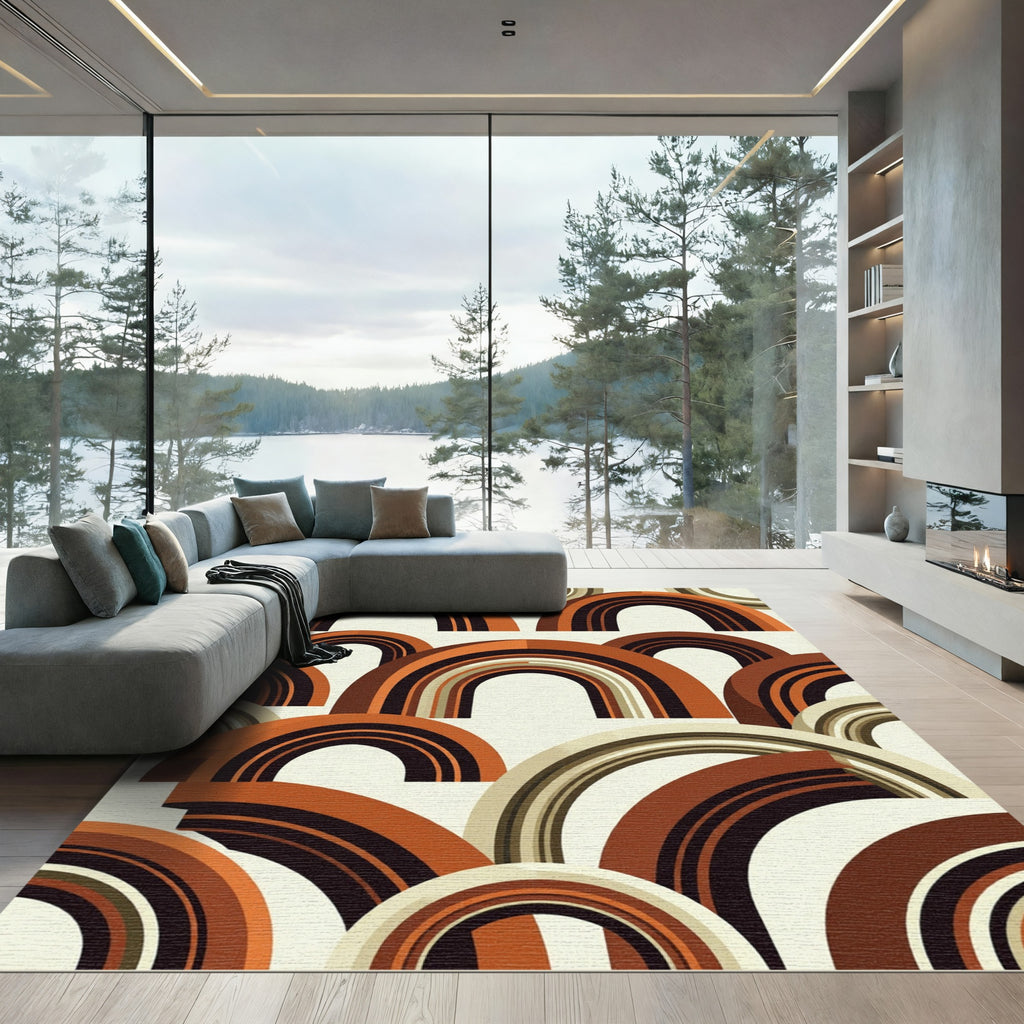 Mid Century Burnt Orange Arch Abstract Rug