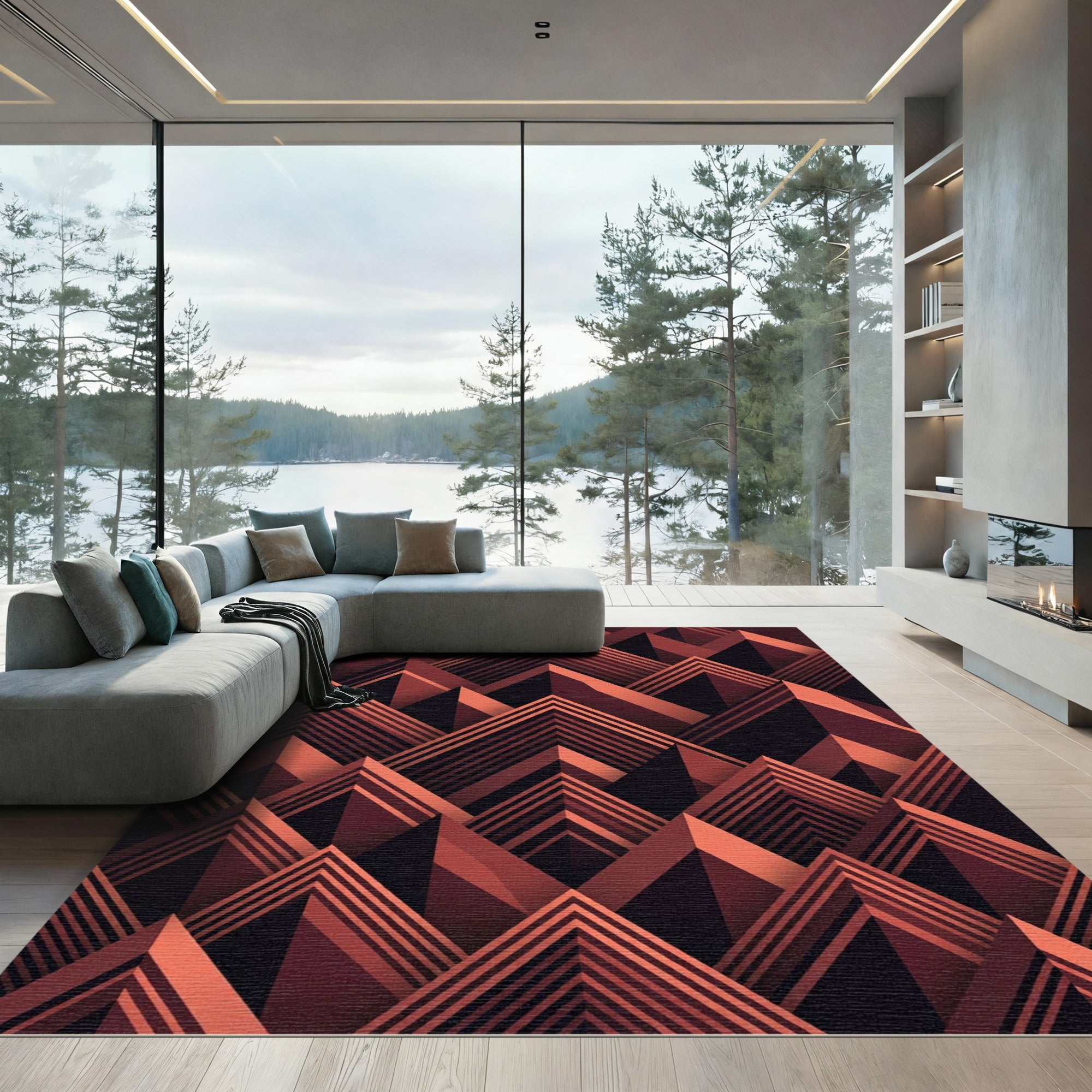 Terracotta Geometric Mountain Peak Chevron Rug