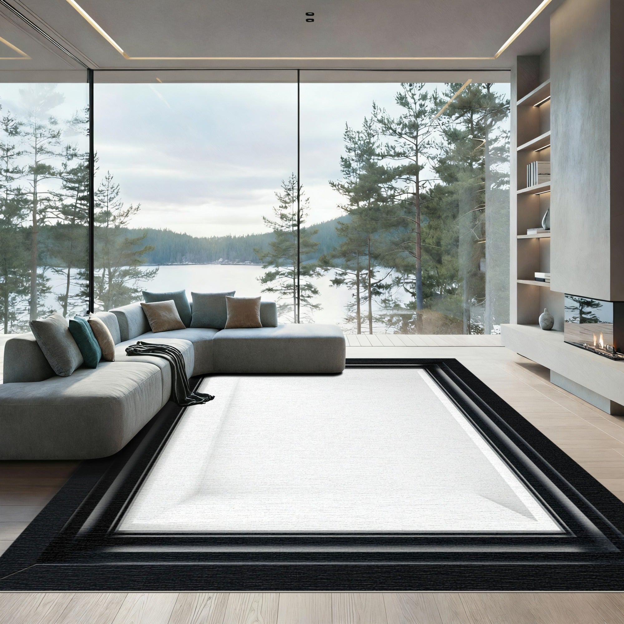 Black Framed White Minimalist Display Box Rug