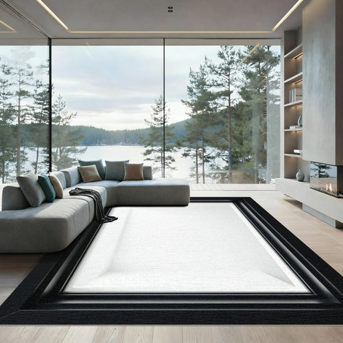 Black Framed White Minimalist Display Box Rug