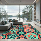 Coral Floral Hexagon Geometric Botanical Art Rug