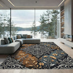 Ornate Silver Floral Medallion Ochre Gray Rug