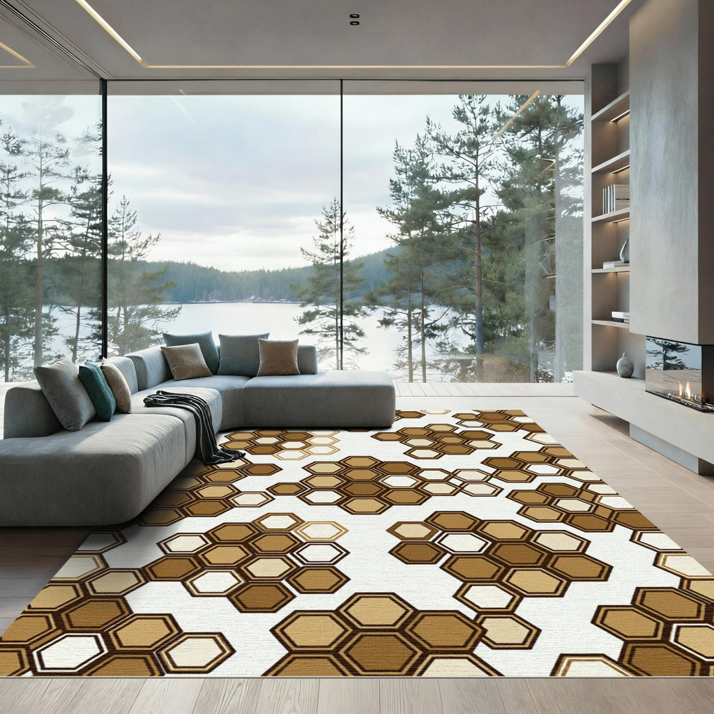 Caramel Hexagon Cluster Arrangement Rug