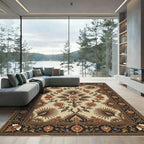 Earthy Rose Floral Botanical Medallion Rug