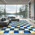 Geometric Navy and Cream Checked Abstract Rug
