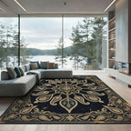 Midnight Gold Nature Paisley Medallion Rug