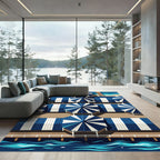 Coastal Navy White Striped Geometric Pier Rug