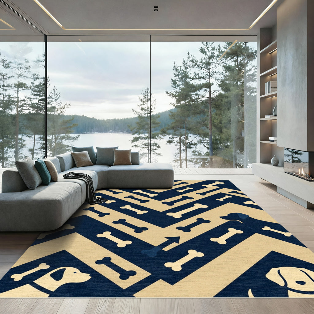 Navy and Cream Geometric Dog Bone Rug