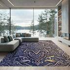Elegant Indigo Gold Star Floral Medallion Rug
