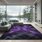 Neon Purple Cyber Geometric Grid Rug