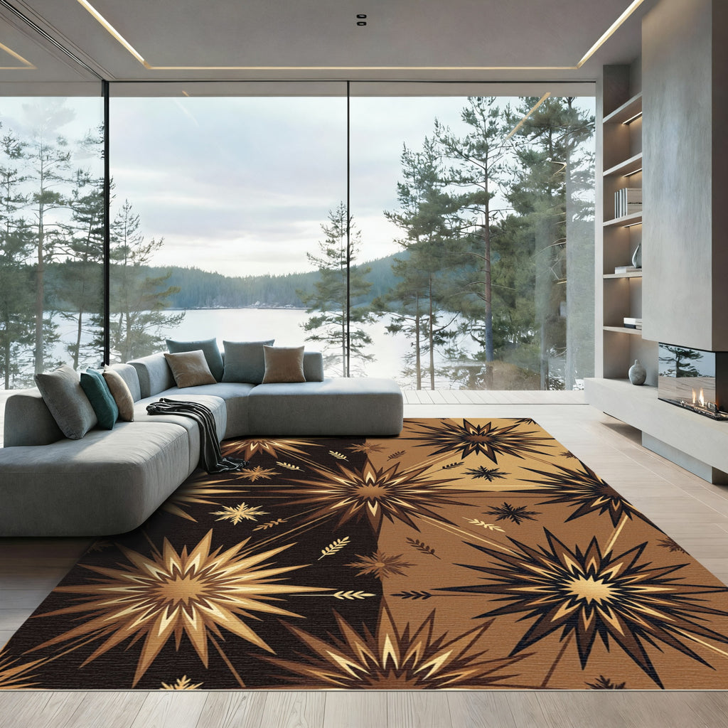 Golden Radiant Star Geometric Bronze Rug