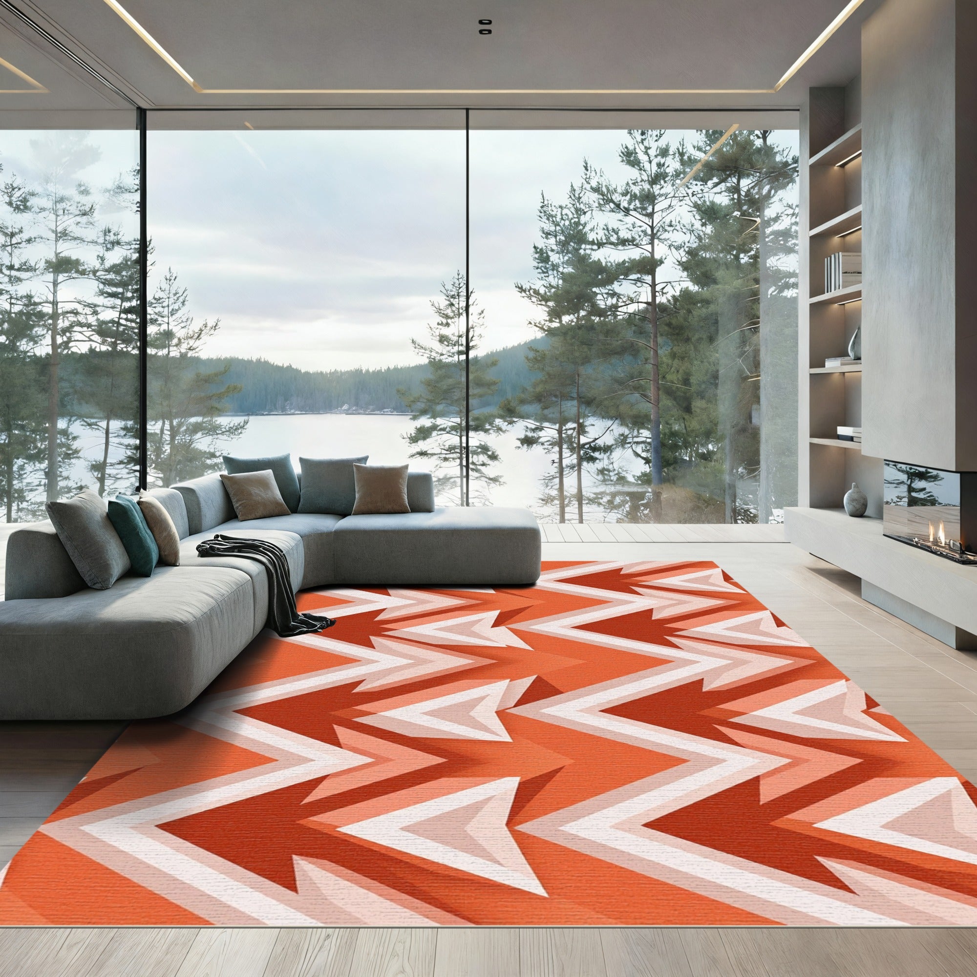 Coral Orange Zigzag Chevron Arrows Rug