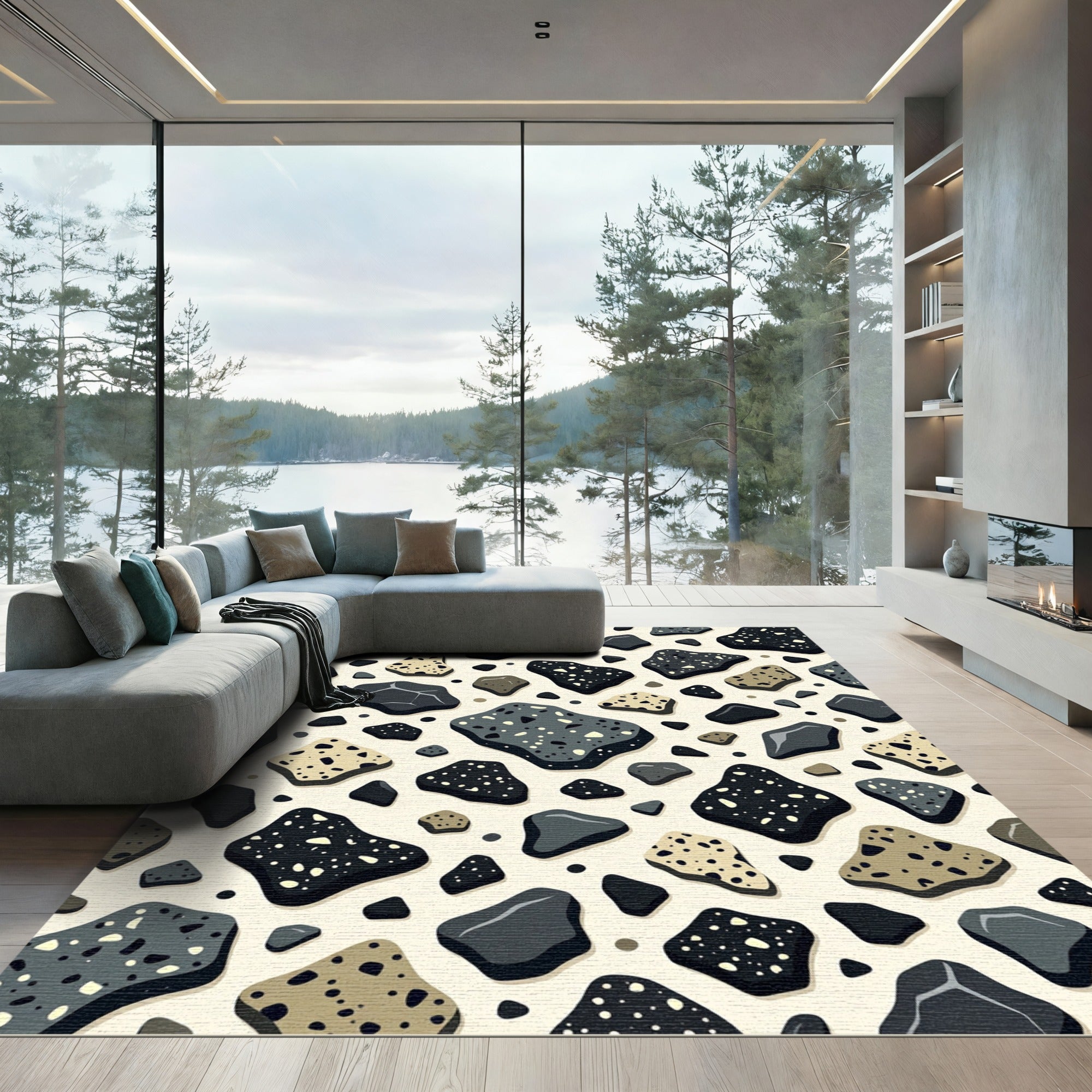 Modern Terrazzo Speckled Stone Abstract Rug