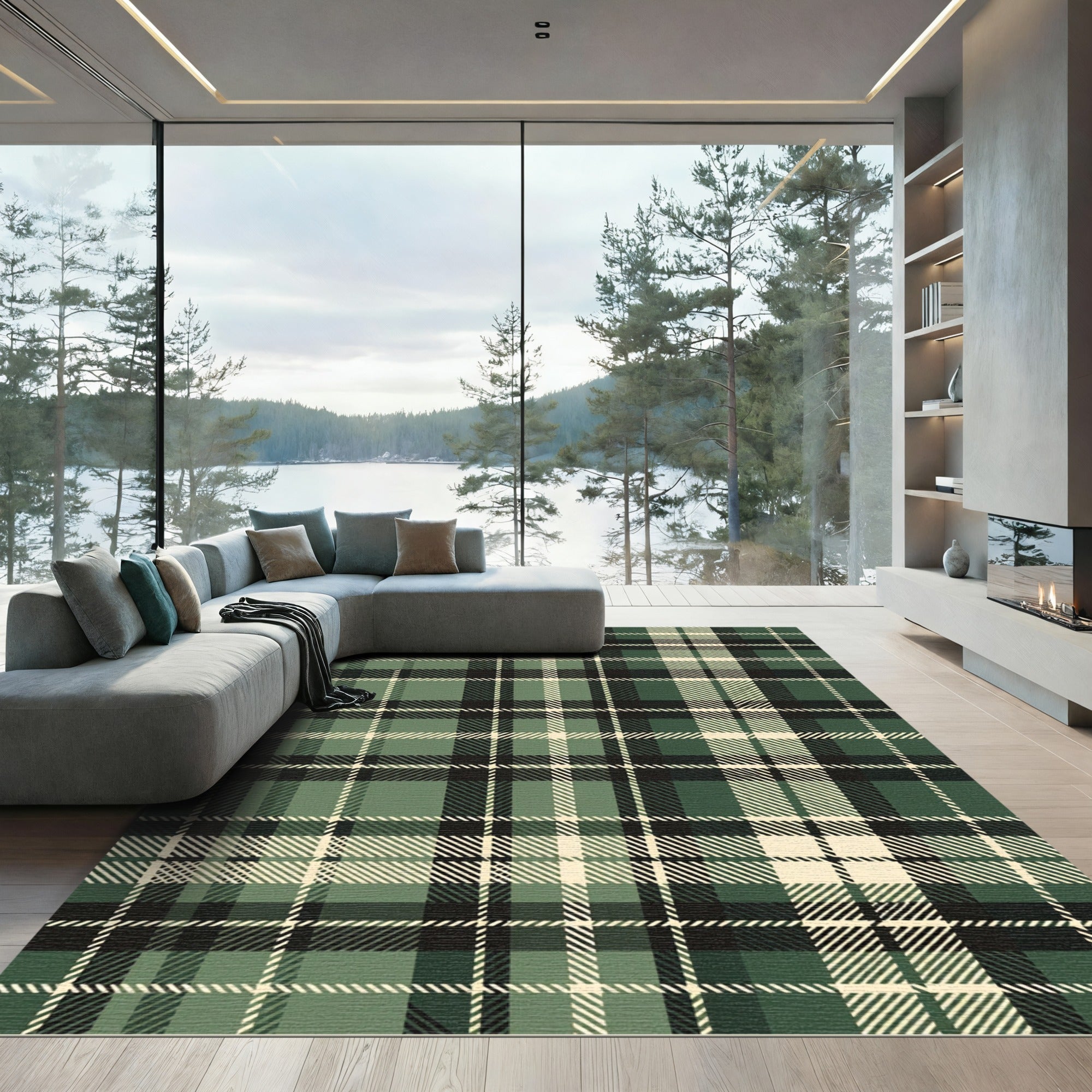 Forest Green Classic Tartan Plaid Rug