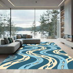Abstract Navy and Cream Wave Boomerang Rug
