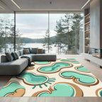 Whimsical Abstract Teal Pool Kidney Shape Rug