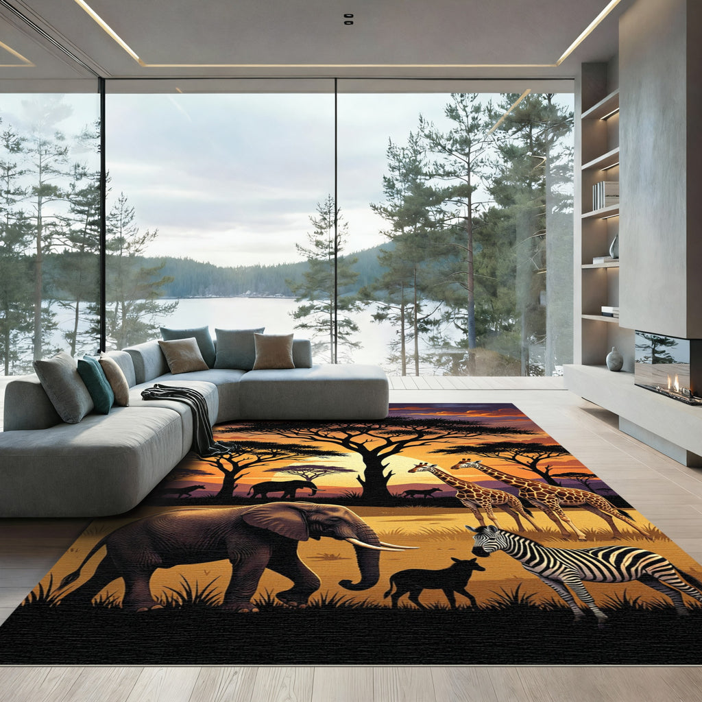 Sunset Savannah Wildlife Landscape Scene Rug