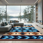 Native American Blue Geometric Chevron Rug