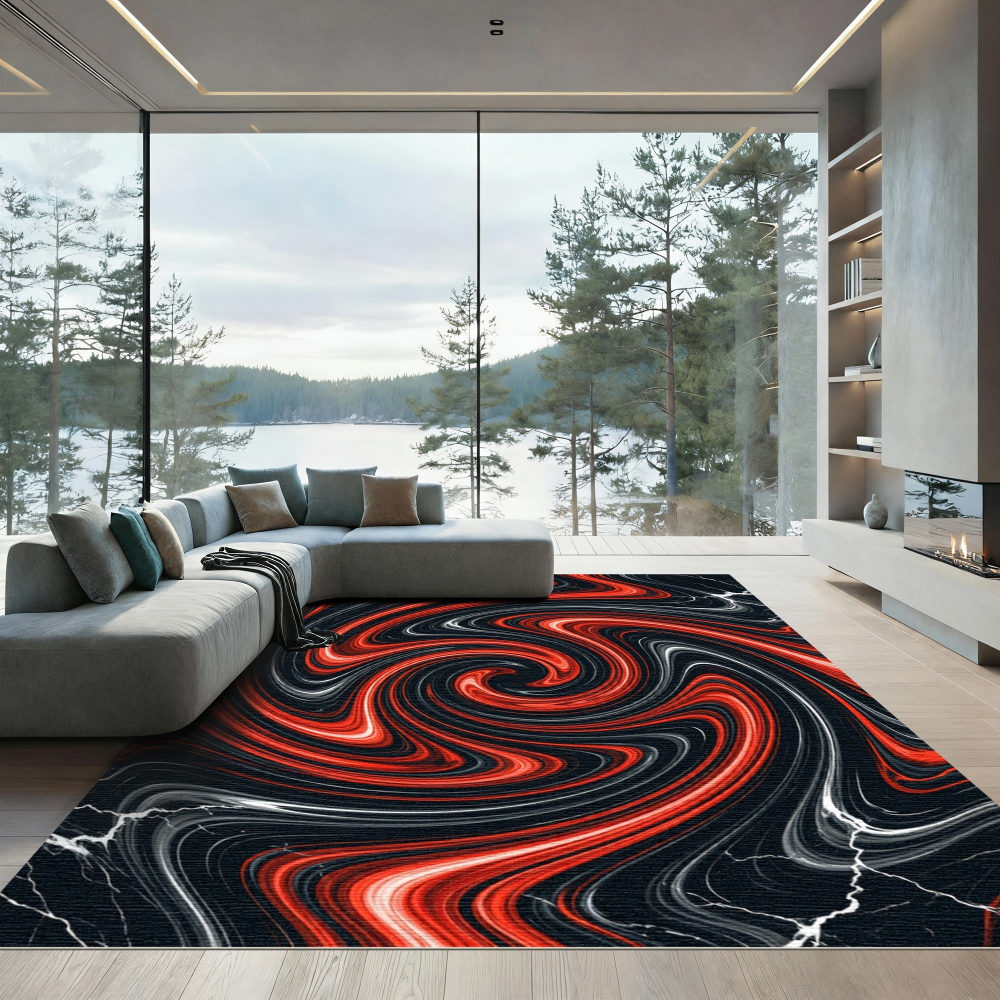 Intense Red Swirl Marble Texture Rug