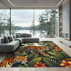 Vibrant Tropical Leopard Floral Jungle Rug