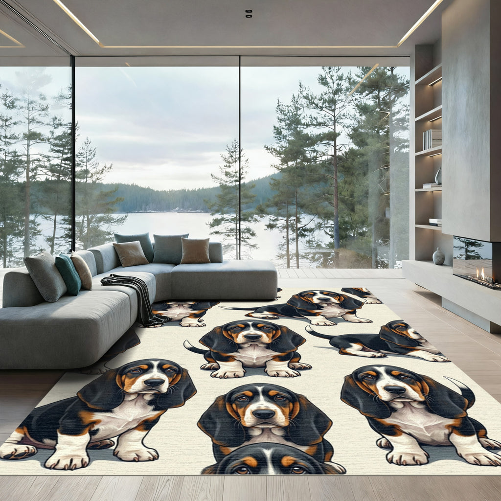 Charming Basset Hound Puppy Illustration Rug