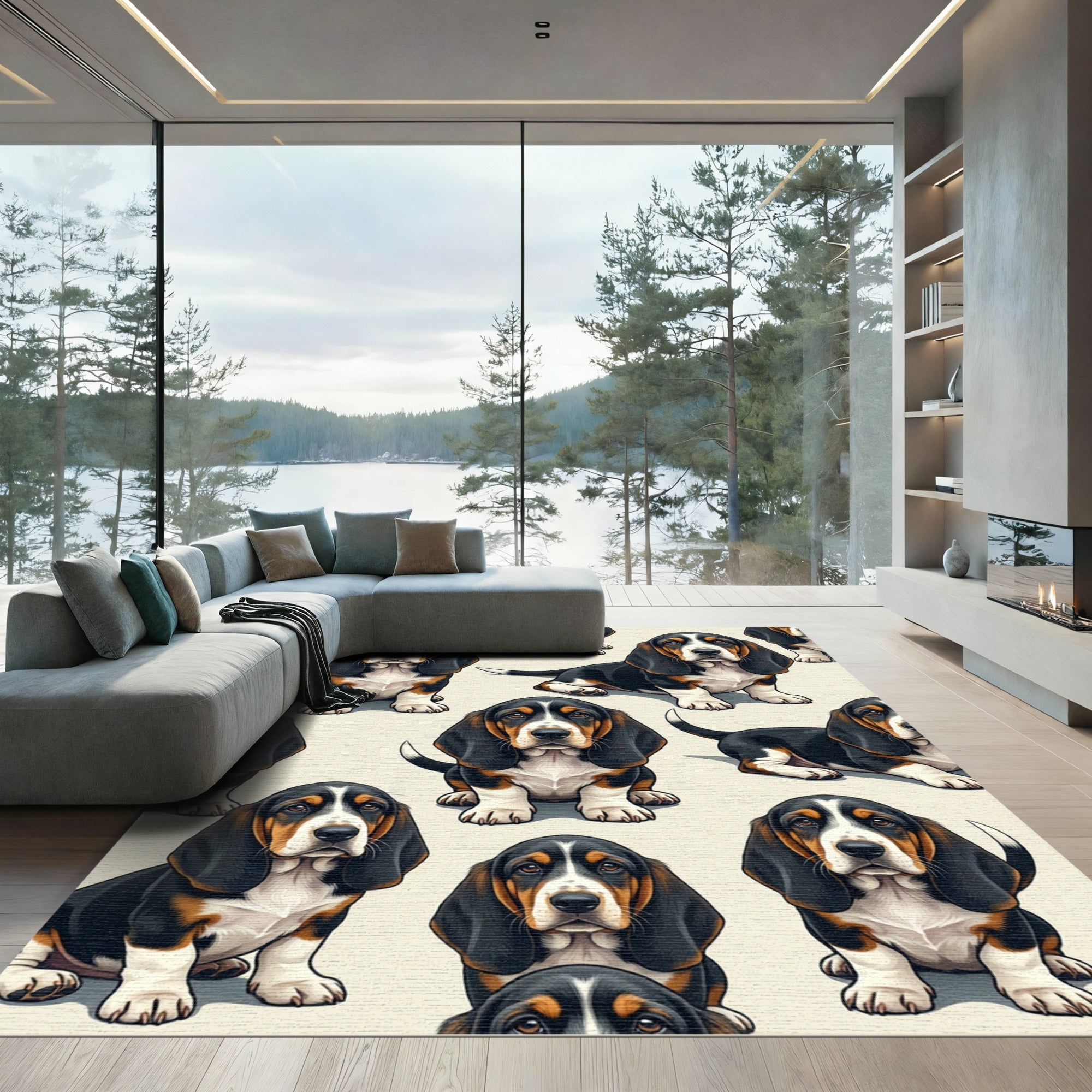 Charming Basset Hound Puppy Illustration Rug
