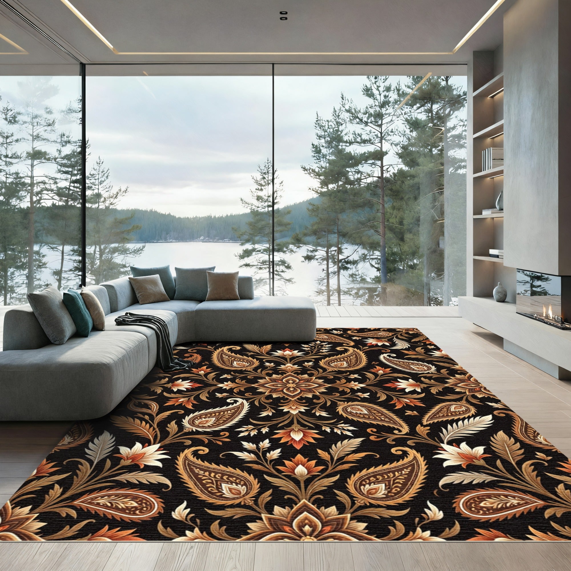 Earthy Brown Floral Paisley Ornament Rug