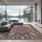 Elegant Blush Pink Floral Damask Medallion Rug