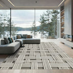 Modern Monochrome Woven Grid Rug