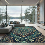 Emerald Teal Floral Medallion Ornament Rug
