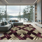 Interwoven Burgundy and Gold Lattice Rug