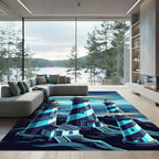 Coastal Lighthouses Midnight Blue Art Rug