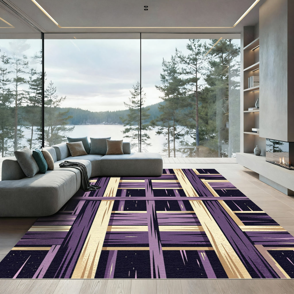 Purple Tan Wood Grain Weave Rug