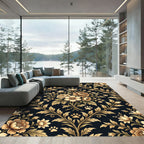 Elegant Gold Floral Paw Damask Rug