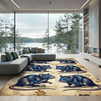 Vintage Botanical Blue Rat Illustration Rug