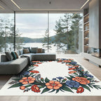 Coral And Blue Floral Garland Frame Rug