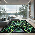 Neon Green Alien Triangle Cosmic Glow Rug