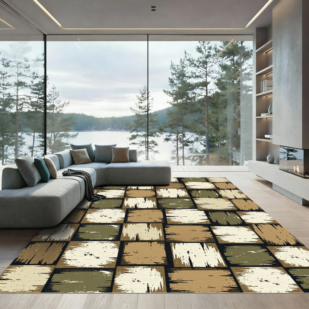 Rustic Earth Tones Tile Rug