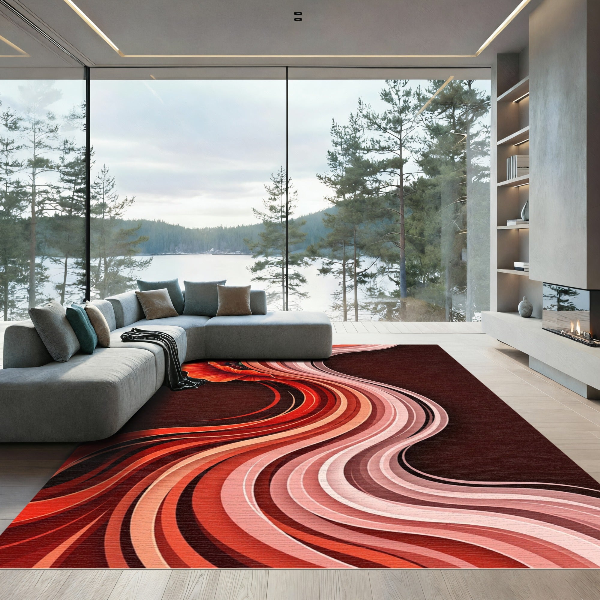 Crimson Poppy Wave Flow Rug