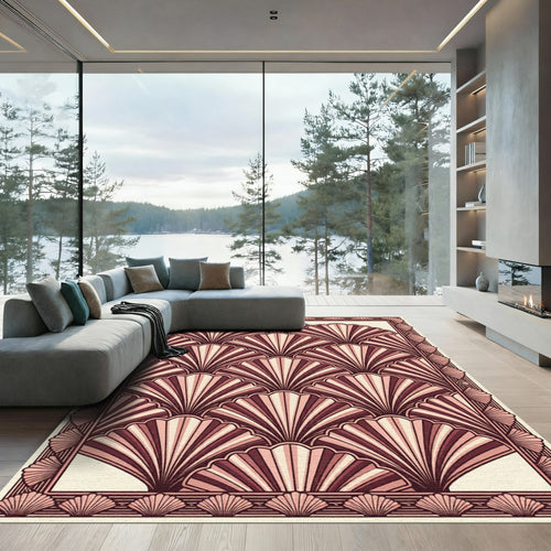 Art Deco Fans Rosy Cream Border Rug