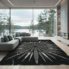 Monochrome Geometric Radiating Starburst Art Rug