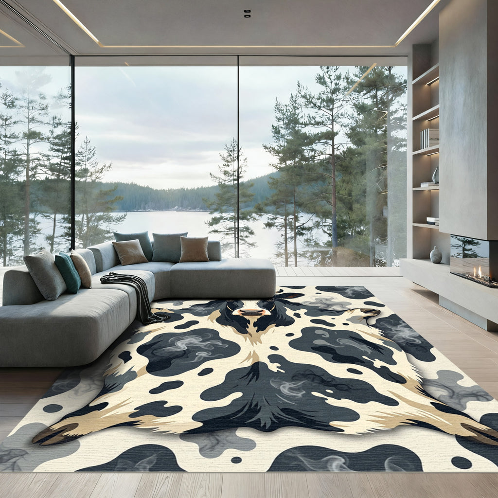 Abstract Black and White Cowhide Rug