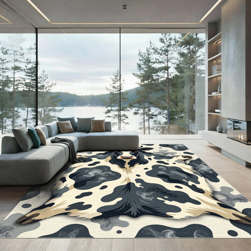 Abstract Black and White Cowhide Rug